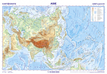 Asie Nástěnná mapa 1:13 000 000, reliéf a povrch