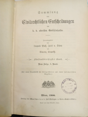 Sammlung von Civilrechtlichen Entscheidungen des K. K. oberften Gerichtschofes
