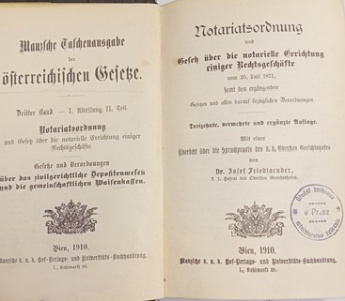 Manzsche Taschenausgabe der Österreischeischen Gesetze Dritter band Notarieatsordung